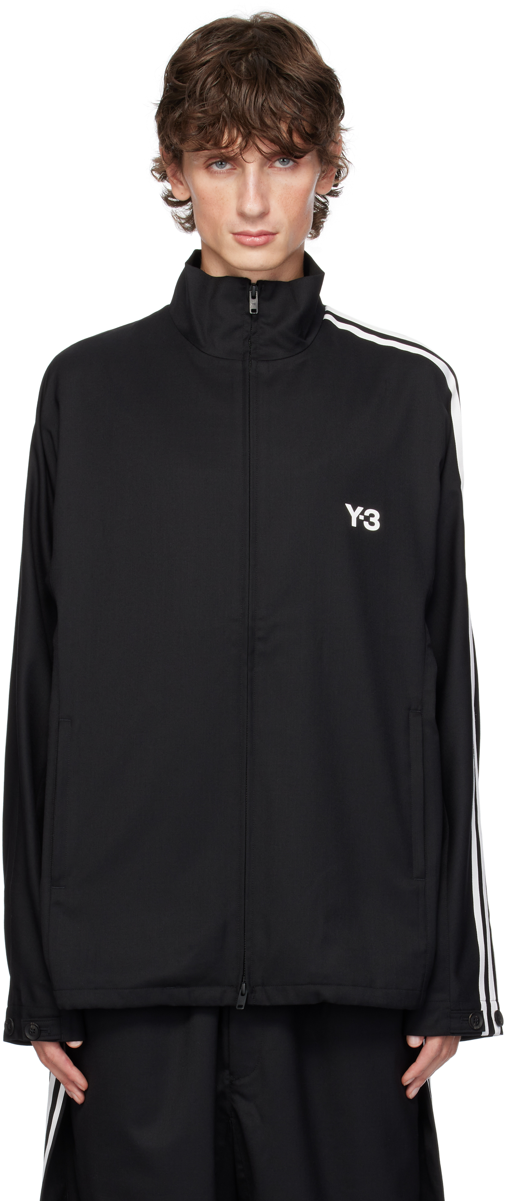 Shop Y-3 Black Refined Wool 3-stripes Track Jacket