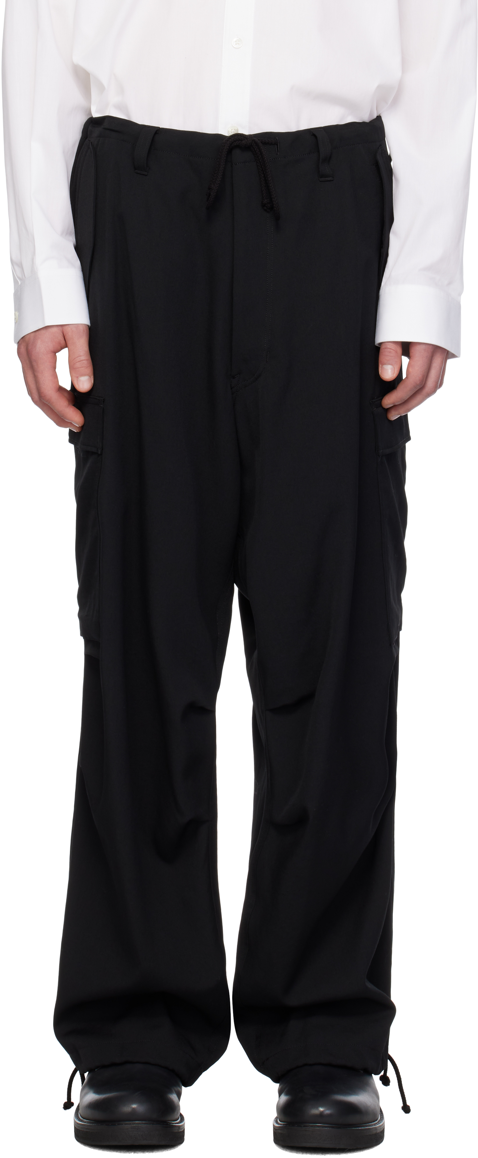 Ys For Men Black Side Triple Stitch Cargo Pants In 2 Black