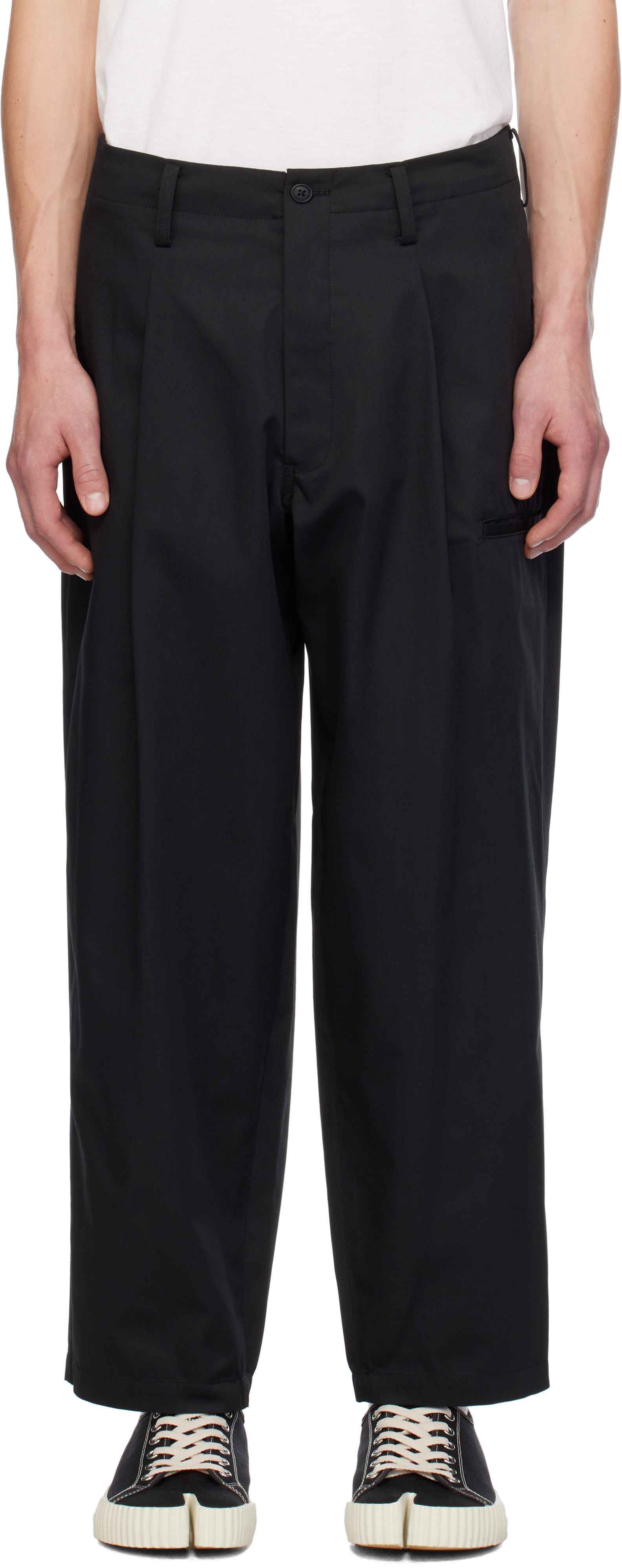 Ys For Men Black Side Tuck Trousers In 2 Black