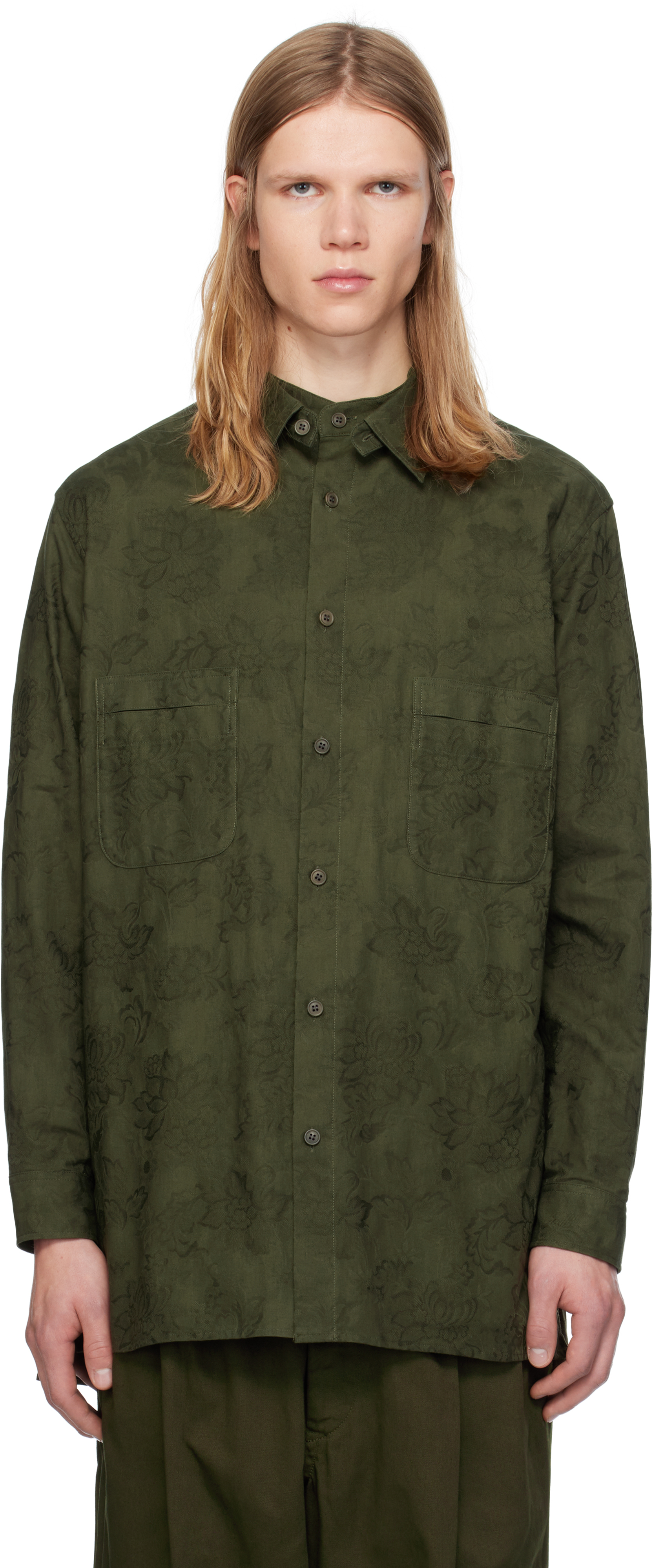 Ys For Men Khaki Flower Jacquard Shirt In Green