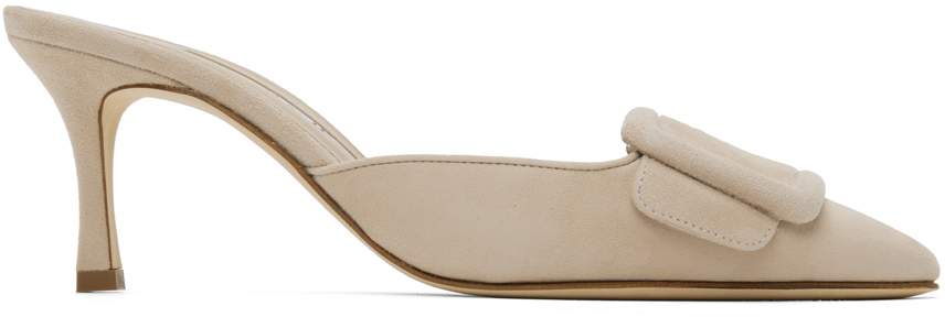 MANOLO BLAHNIK BEIGE MAYSALE MULES 