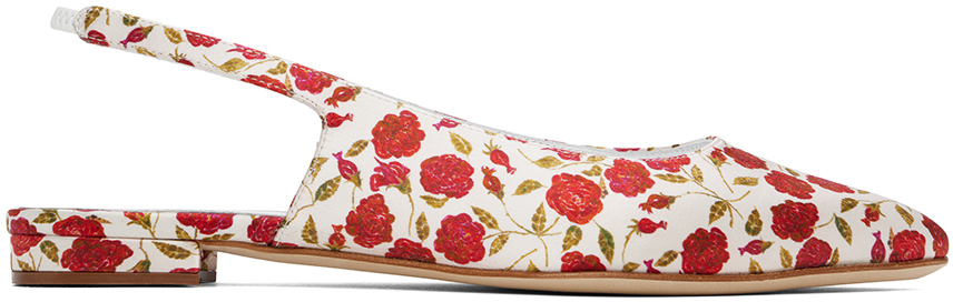 Shop Manolo Blahnik Red & Off-white Sawra Ballerina Flats In 9069 Yellow Print