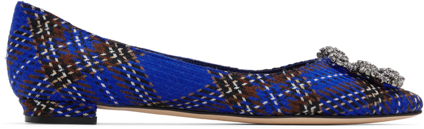 Shop Manolo Blahnik Blue Hangisiflat Ballerina Flats In Ywov(976s)