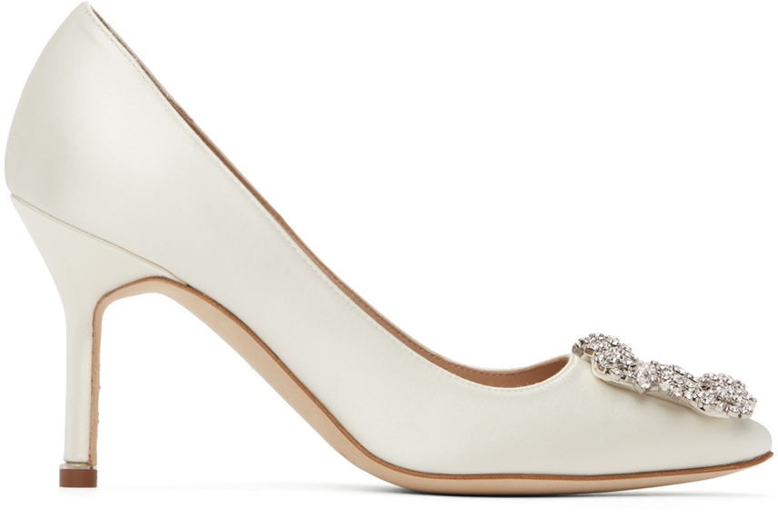 Shop Manolo Blahnik Off-white Hangisi 90 Heels In 1309 Light Cream