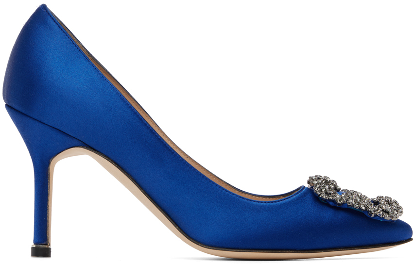 Shop Manolo Blahnik Blue Hangisi 90 Heels In 4326 Bright Blue