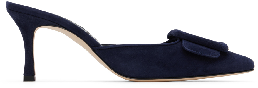 Shop Manolo Blahnik Navy Maysale Mules In Navy(4116)