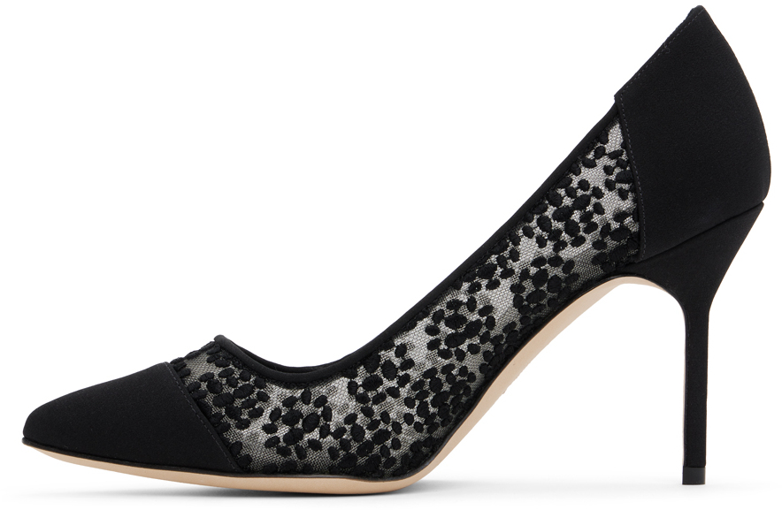 Manolo Blahnik 100mm Embellished Mesh Pump In Blck0015/ywov976x
