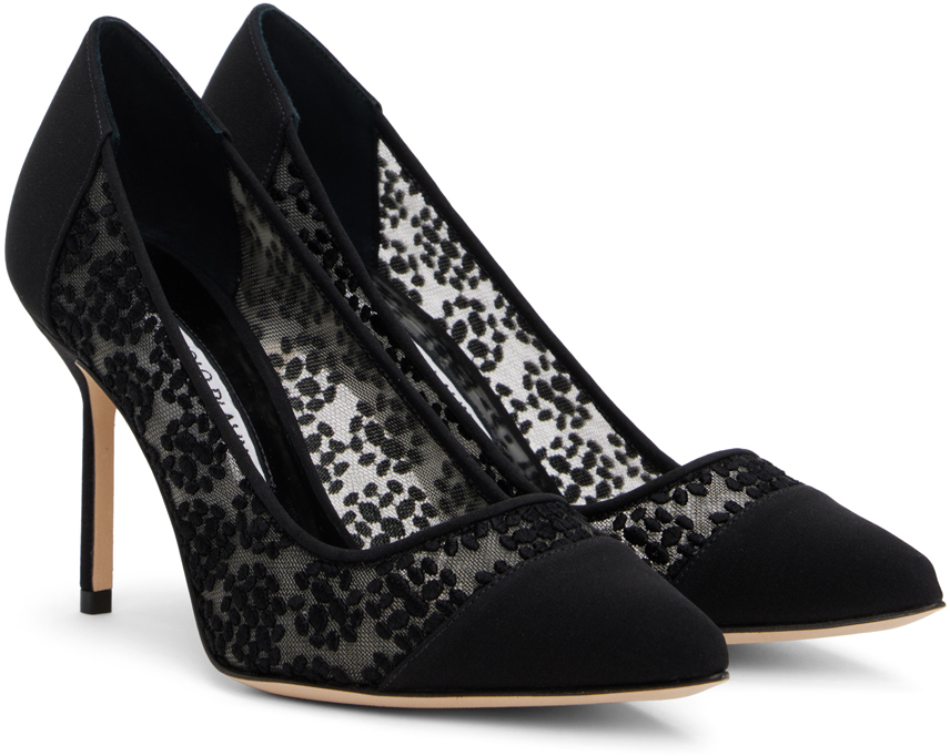Manolo Blahnik 100mm Embellished Mesh Pump In Blck0015/ywov976x
