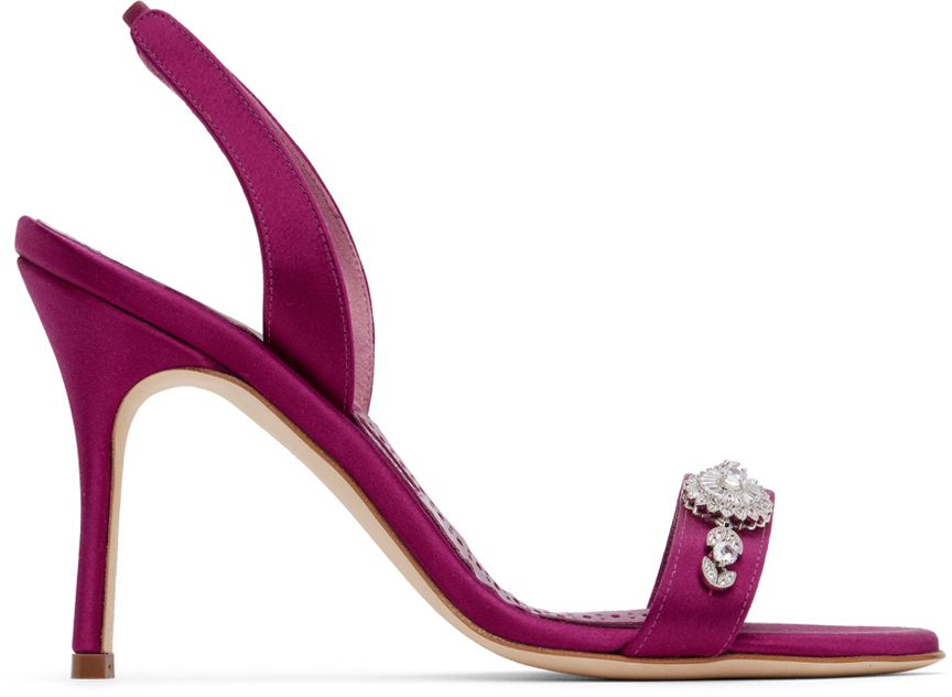 Shop Manolo Blahnik Pink Lamisan Heeled Sandals In Dpnk(6520)