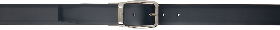 Shop Zegna Navy & Black Reversible Leather Belt In Tbn