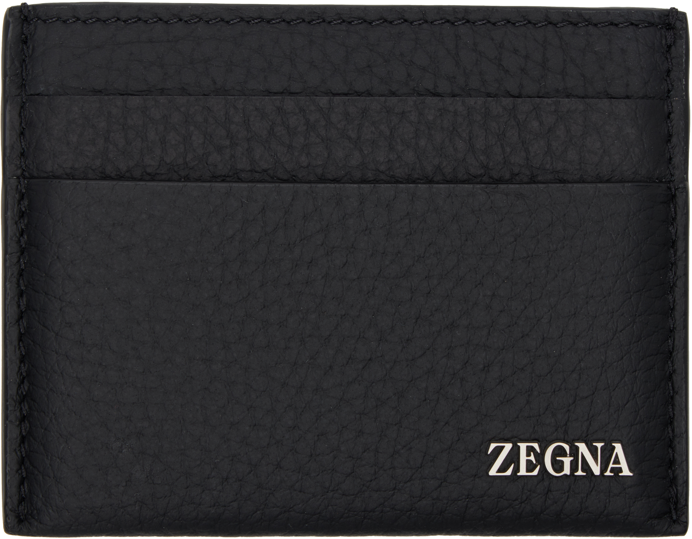 Shop Zegna ブラック レザー カードケース In Ner