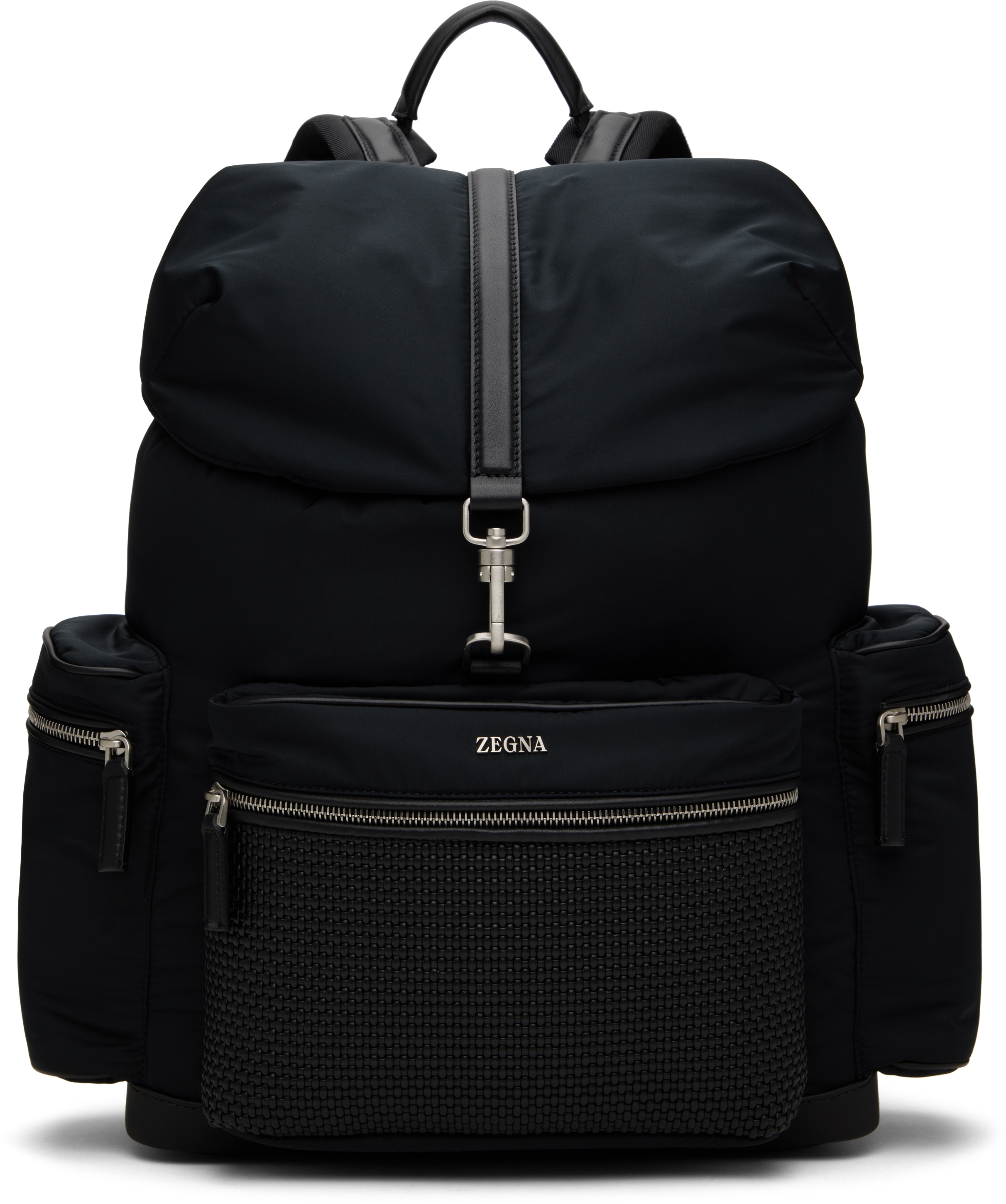 Black Technical Fabric 
PELLETESSUTA Leather Backpack