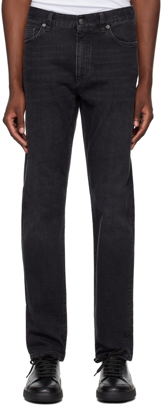 Black Stone-Washed Stretch Cotton Roccia Jeans