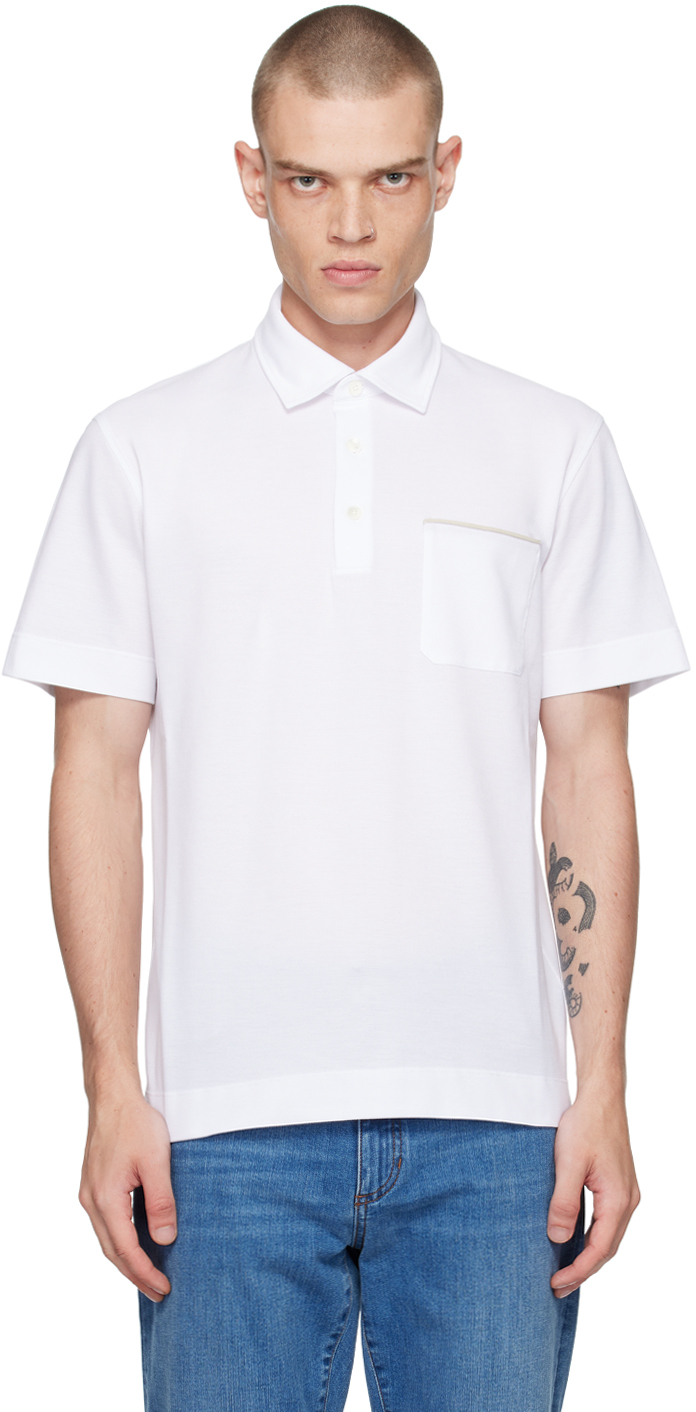 Shop Zegna White Pocket Polo In N00 White Solid