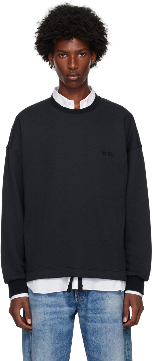 【関税込み】ZEGNA ネイビー クルーネック スウェットシャツ ZEGNAのネイビー クルーネック スウェットシャツがセール中