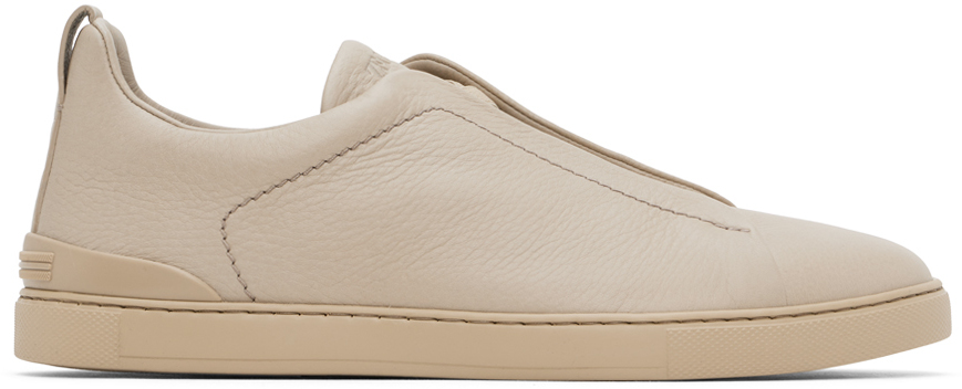 Shop Zegna Taupe Triple Stitch Sneakers In Din Light Beige