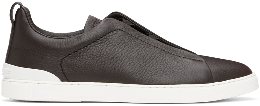 Shop Zegna Brown Triple Stitch Sneakers In Csr Dark Brown