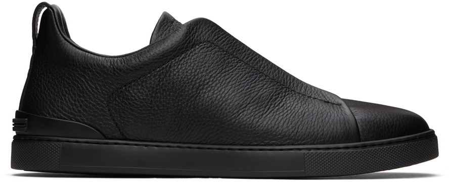 Shop Zegna Black Deerskin Triple Stitch Sneakers In Nee Black