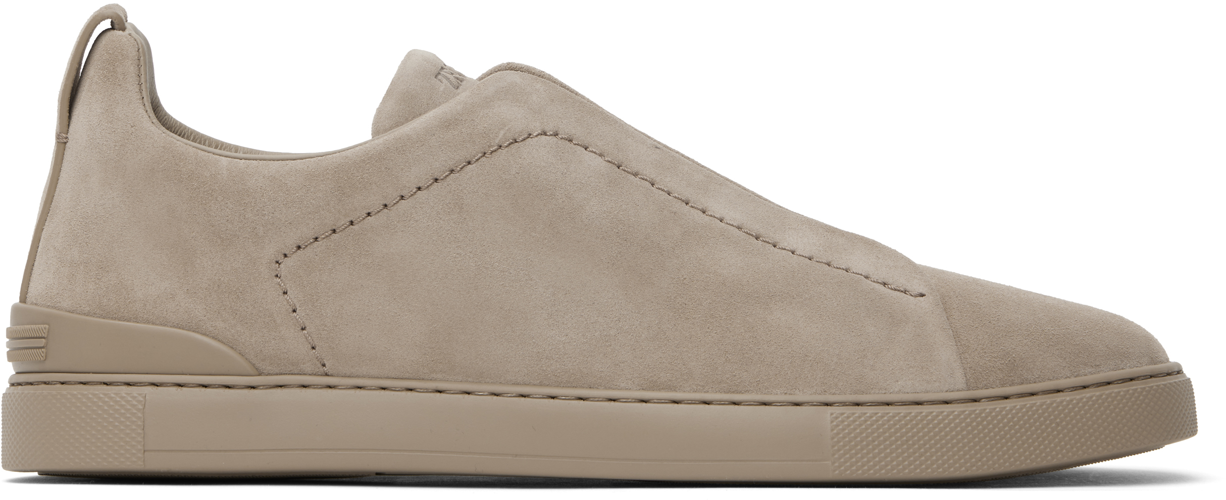 Shop Zegna Taupe Suede Triple Stitch Sneakers In Ads Light Beige