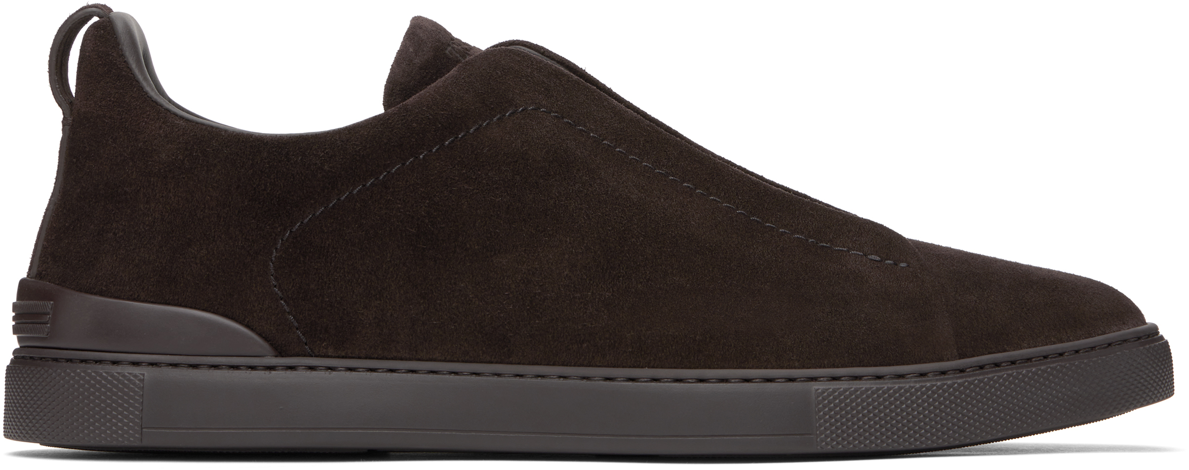 Shop Zegna Brown Suede Triple Stitch Sneakers In Tdm Dark Brown