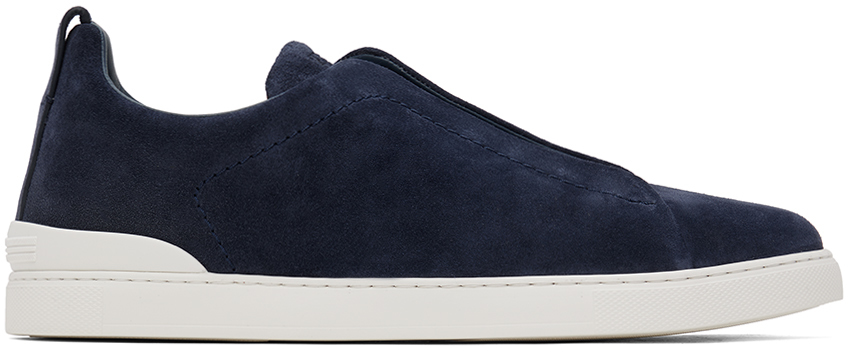 Blue Suede Triple Stitch Sneakers