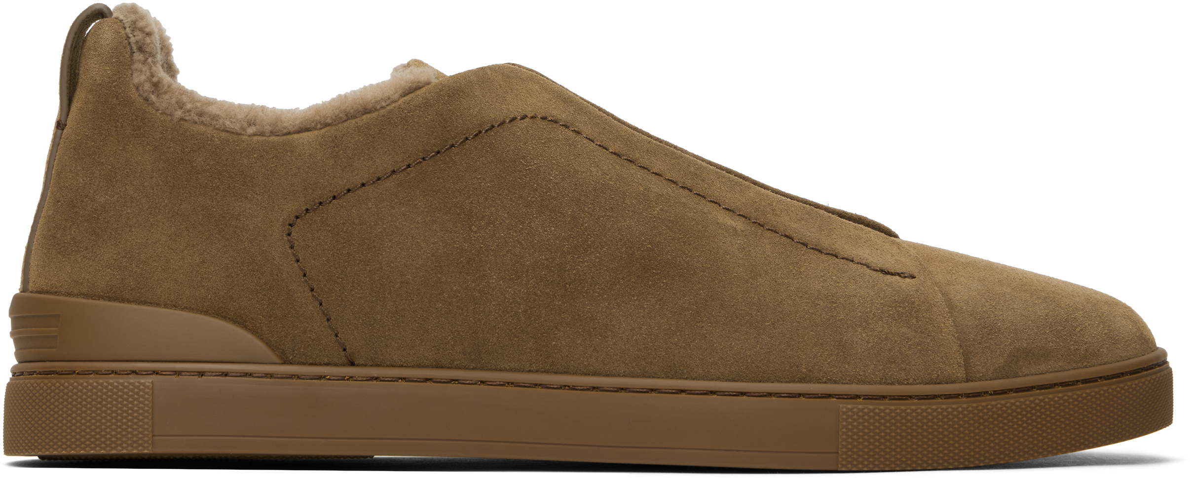 ZEGNA: ブラウン Triple Stitch スエード スニーカー | SSENSE 日本