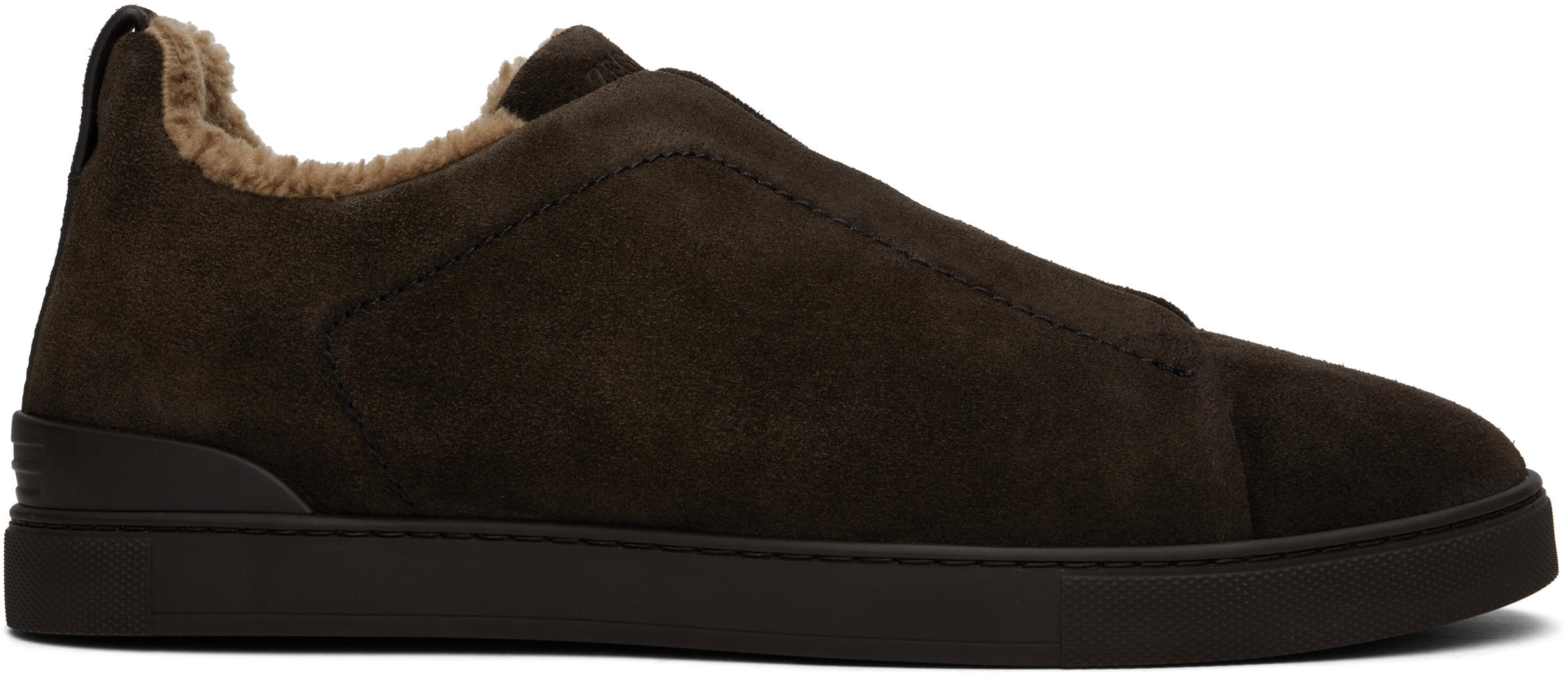 ZEGNA: ブラウン Triple Stitch スエード スニーカー | SSENSE 日本
