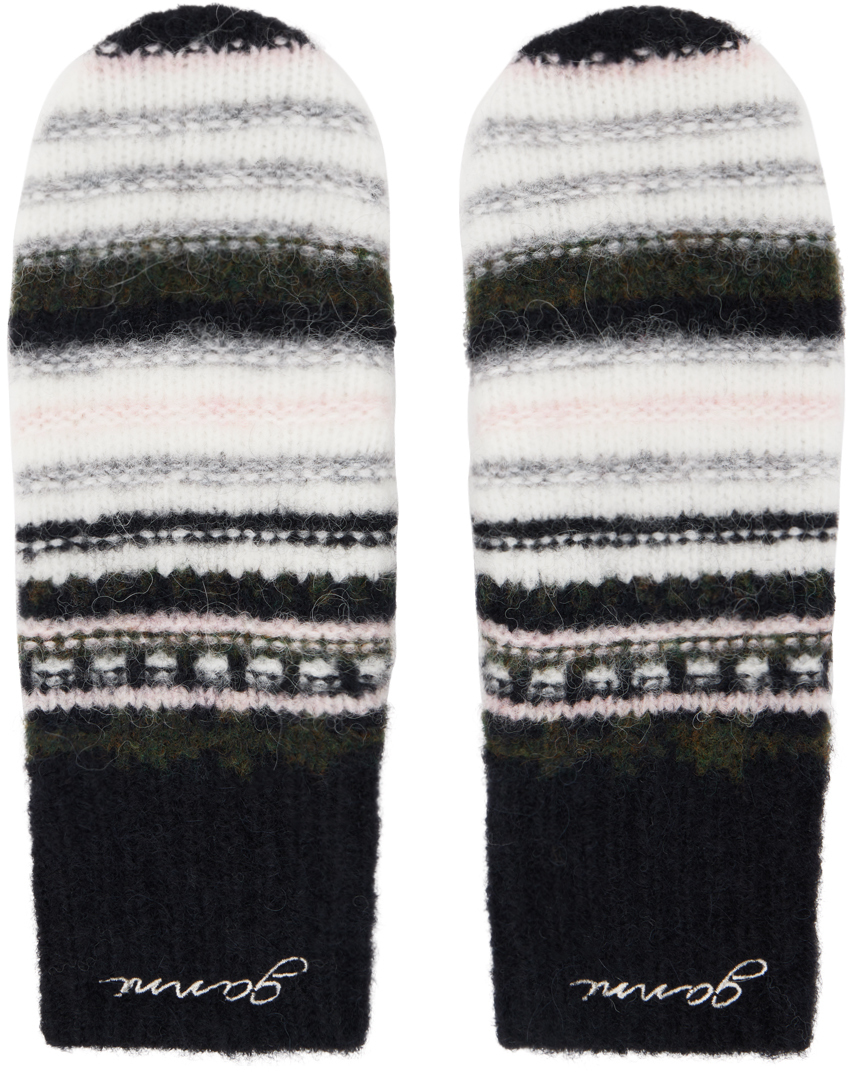 Black & White Striped Soft Wool Mitts