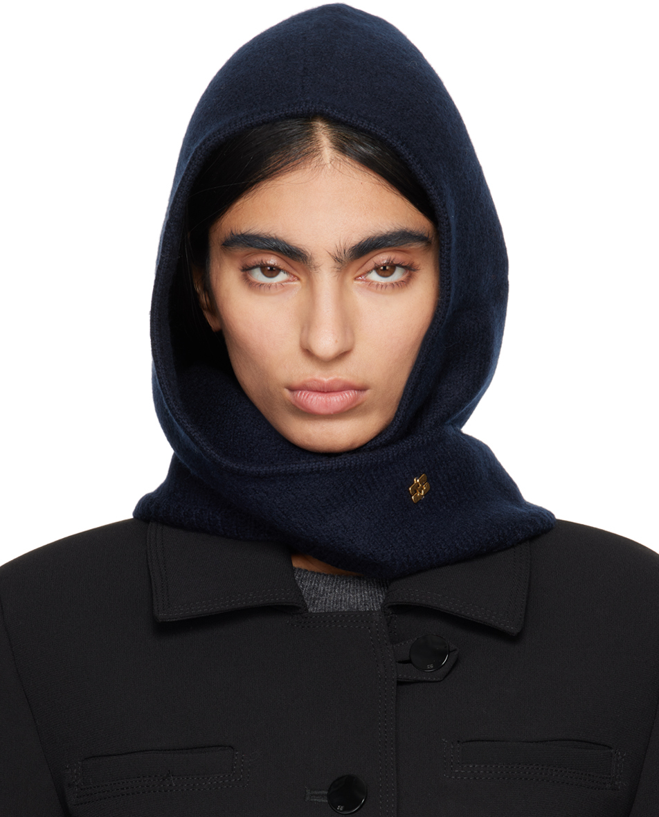 GANNI NAVY WOOL BALACLAVA 