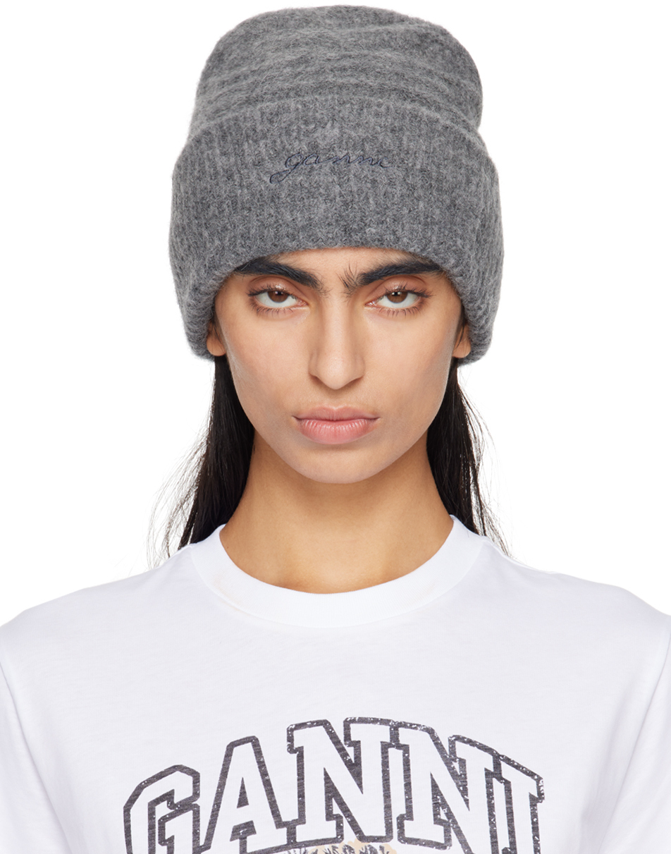 GANNI GRAY SOFT WOOL BEANIE 