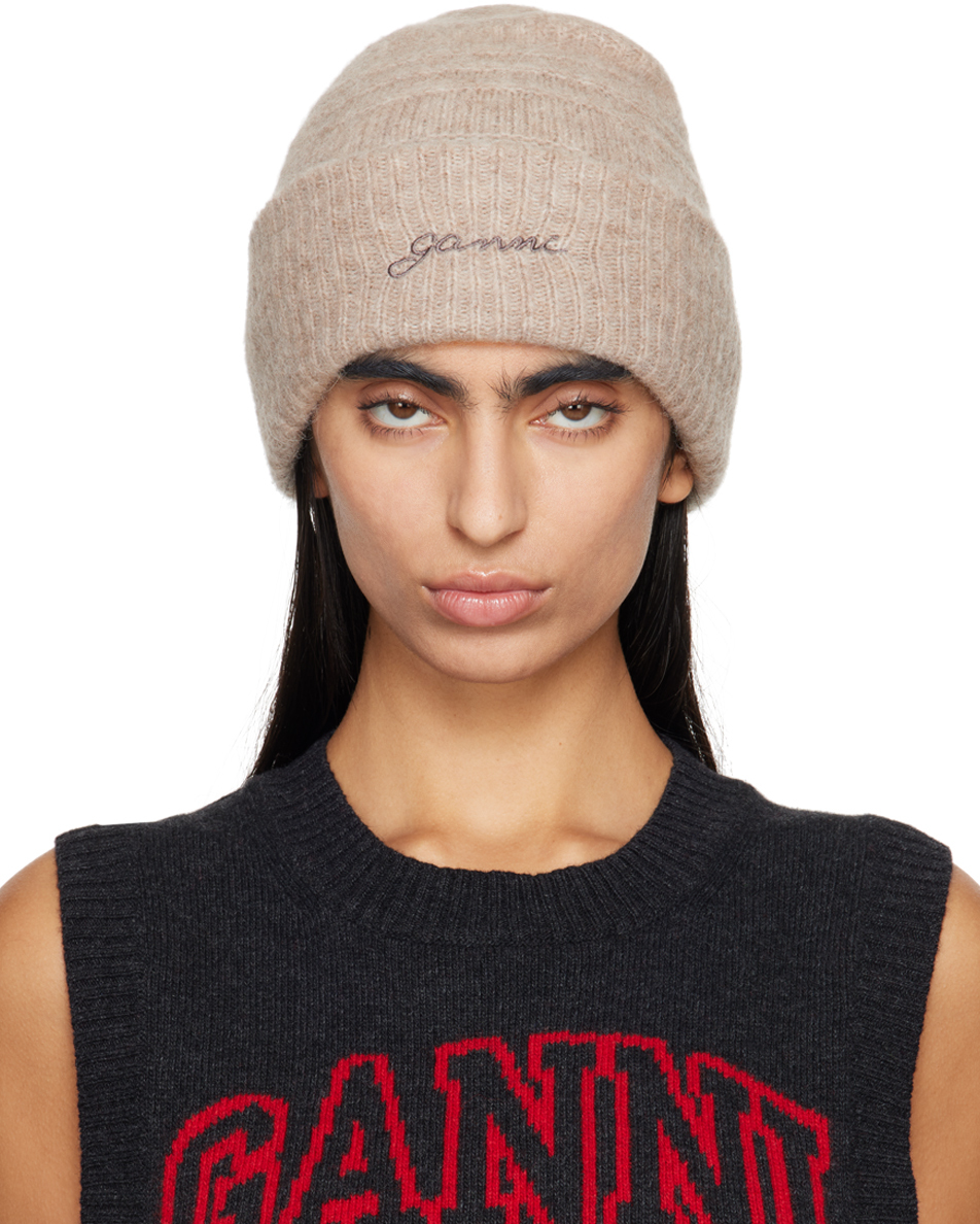 Ganni Taupe Soft Wool Beanie In 859 Almond Milk