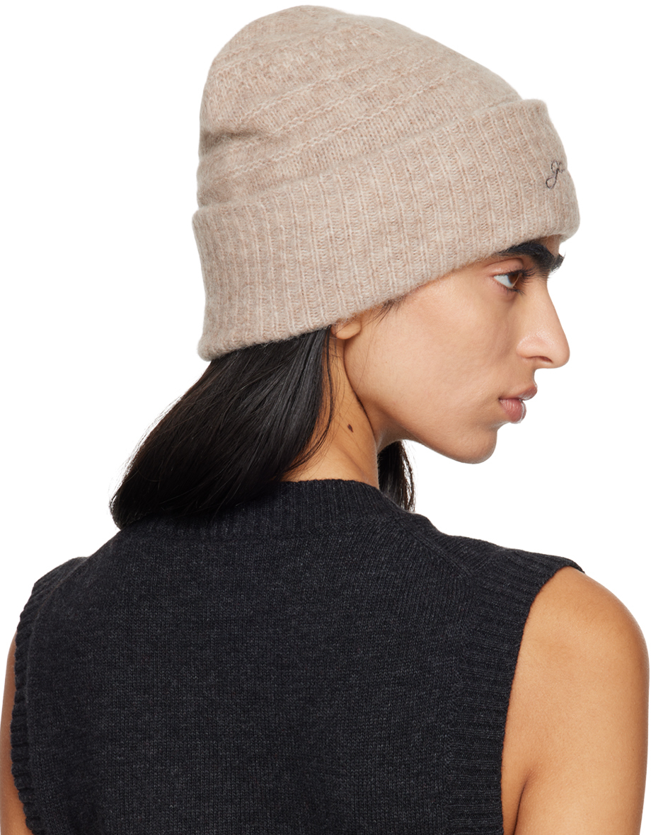Ganni Taupe Soft Wool Beanie In 859 Almond Milk