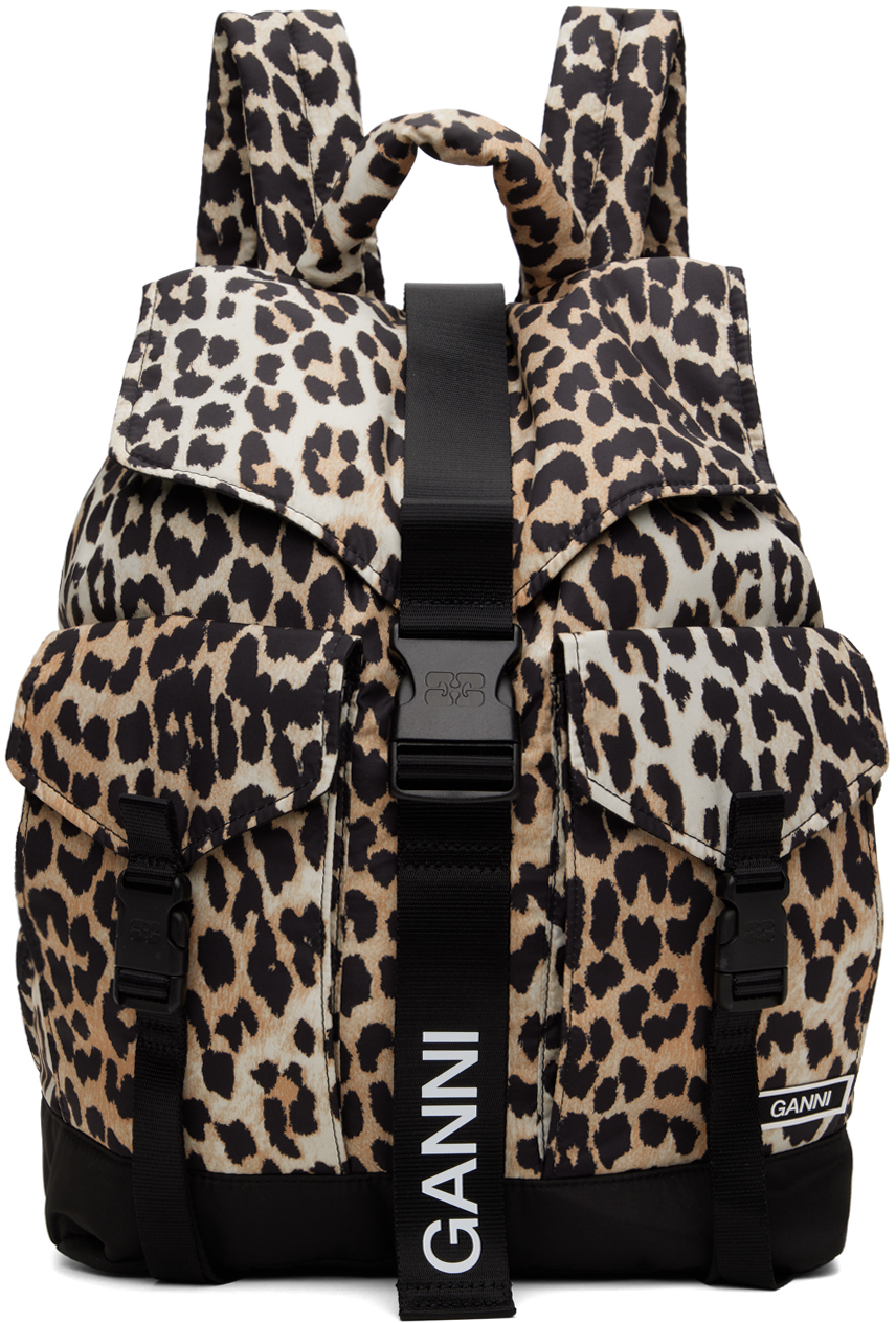 Beige & Black Leopard Tech Backpack