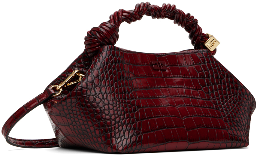 GANNI SSENSE EXCLUSIVE BURGUNDY CROC PATENT SMALL BOU BAG
