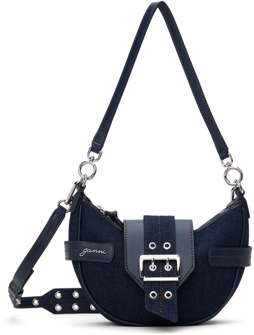 Shop Ganni Navy Denim Small Bucky Bag In 642 Dark Navy