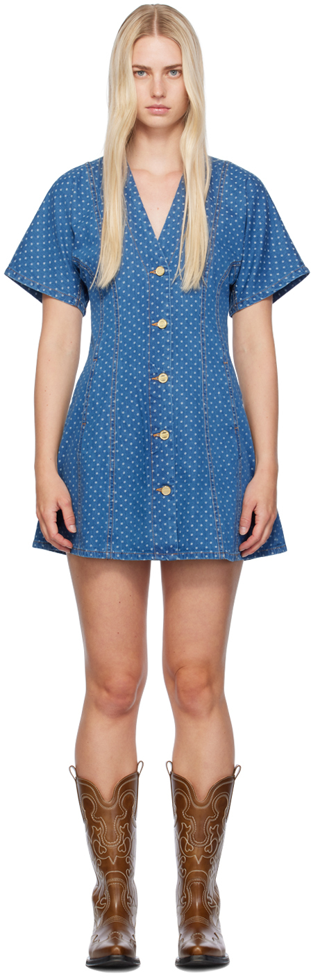 Blue Polka Dot Denim Minidress