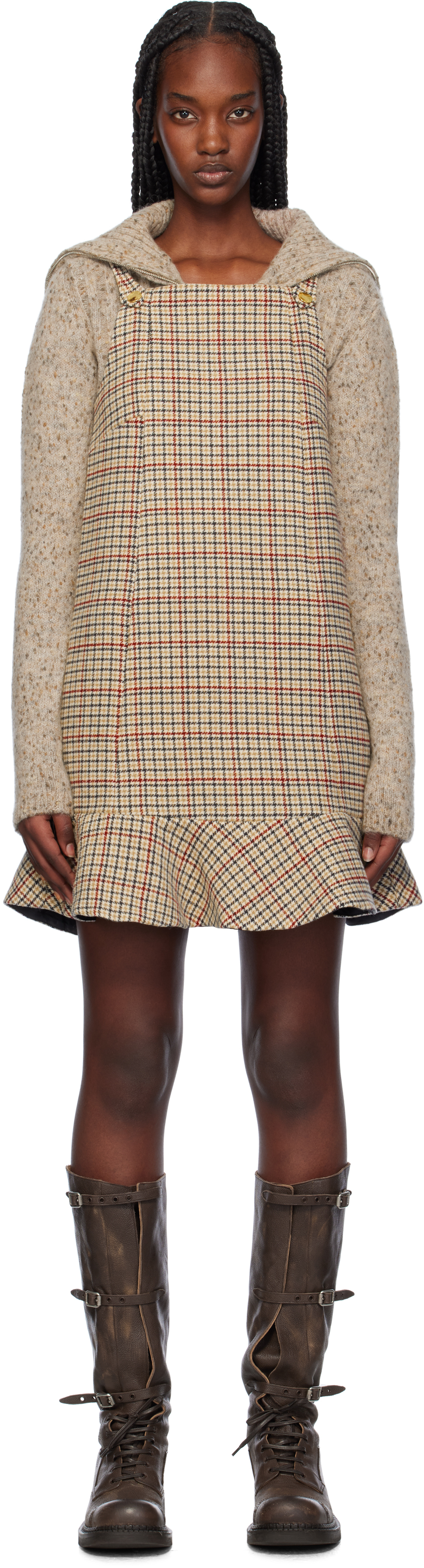 knee length dresses for ladies Pewter Brushed Wool Stripe Circle Collar Mini Dress