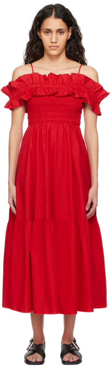 Red Smock Midi Dress