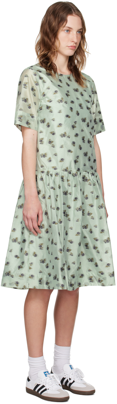 Shop Ganni Blue Floral Midi Dress In 073 Aqua Foam