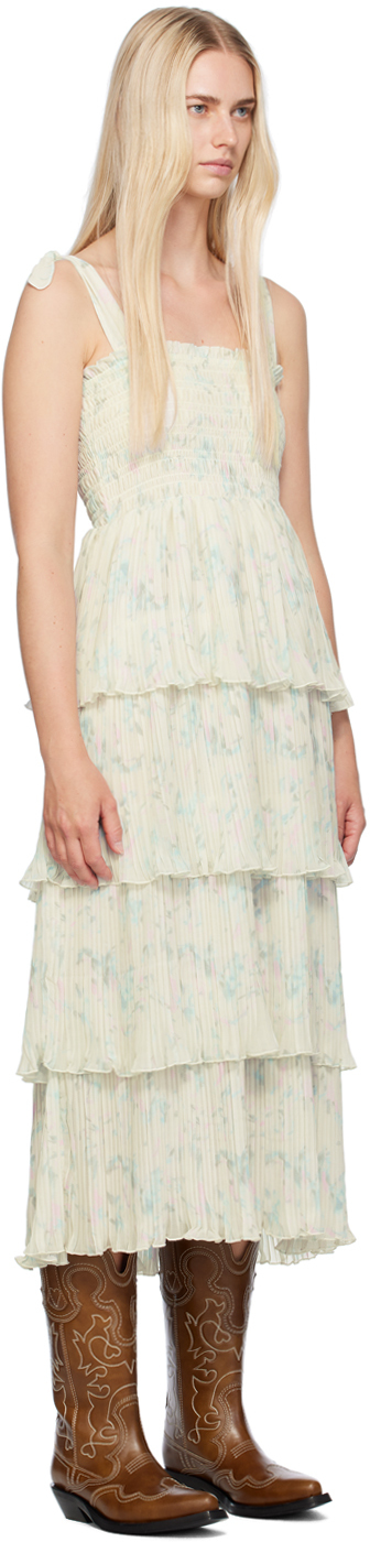 Ganni Green Floral Midi Dress In 795 Tofu
