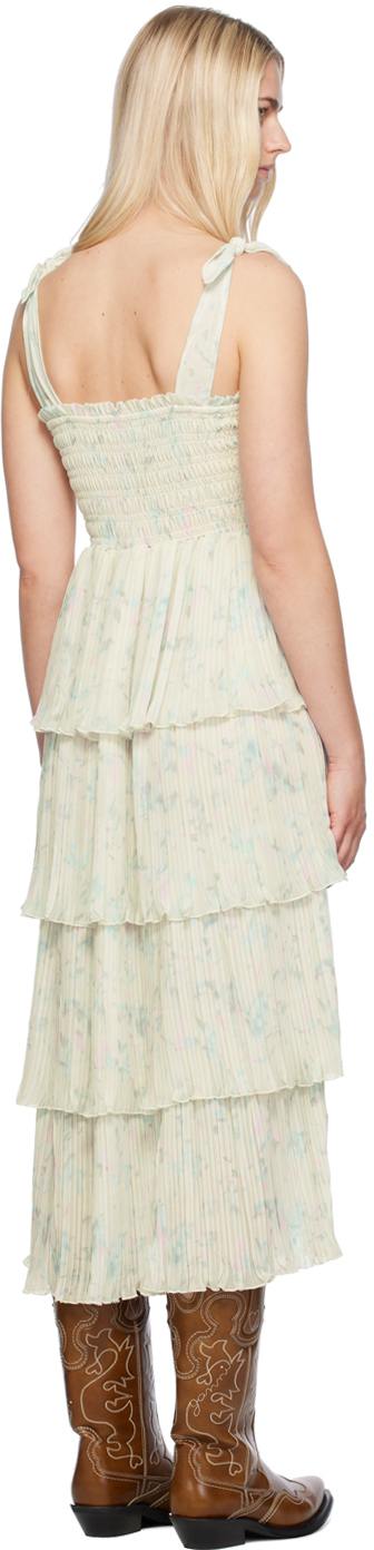 Ganni Green Floral Midi Dress In 795 Tofu