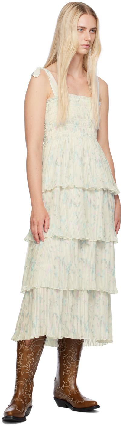 Ganni Green Floral Midi Dress In 795 Tofu