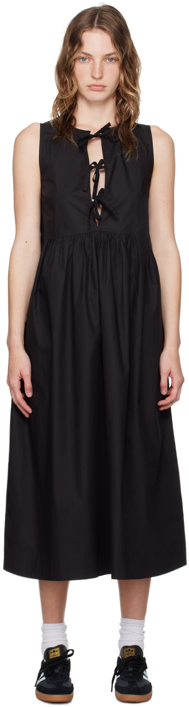 Shop Ganni Black A-line Midi Dress In 099 Black