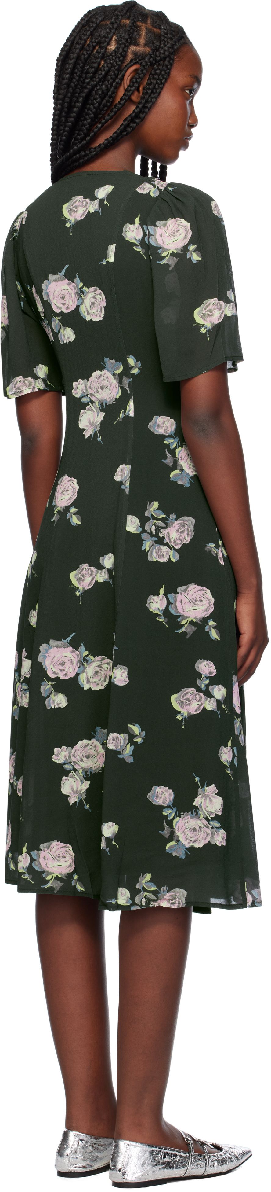 Ganni Floral-print Crepe Wrap Midi Dress In 771 Climbing Ivy