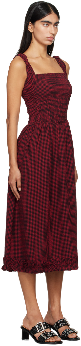 Ganni Red & Black Strap Smock Midi Dress In 047 Winery