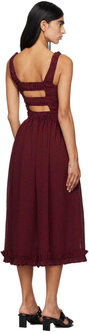 Ganni Red & Black Strap Smock Midi Dress In 047 Winery