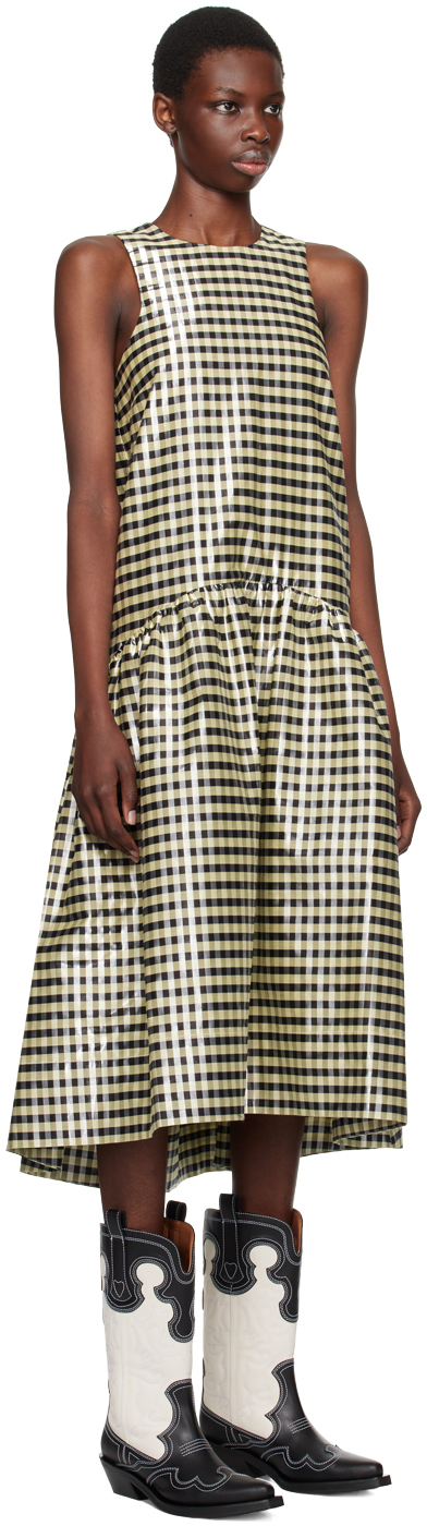 Ganni Shiny Check Jacquard Midi Dress Lemon Icing In 198 Lemon Icing