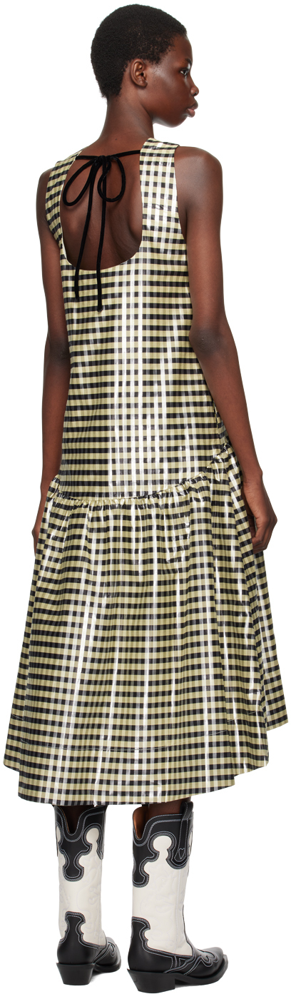 Ganni Shiny Check Jacquard Midi Dress Lemon Icing In 198 Lemon Icing