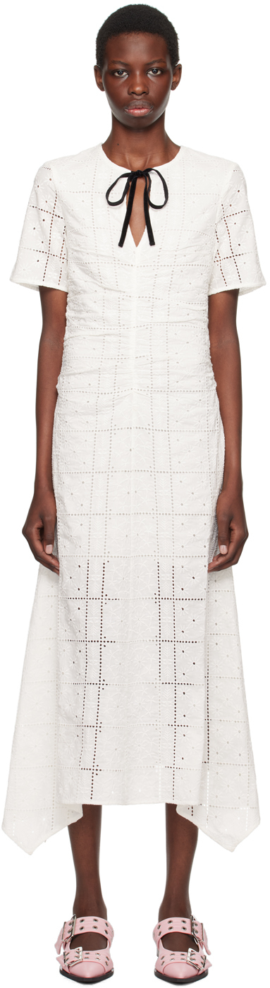 GANNI White Broderie Anglaise Maxi Dress SSENSE