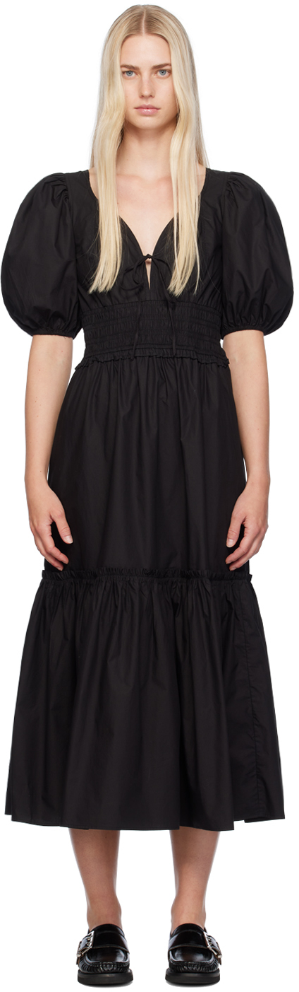 Shop Ganni Black Shirred Maxi Dress In 099 Black